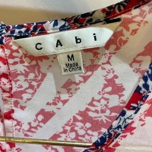CAbi Sheer Red White Blue Blouse Size M - Picture 4 of 6